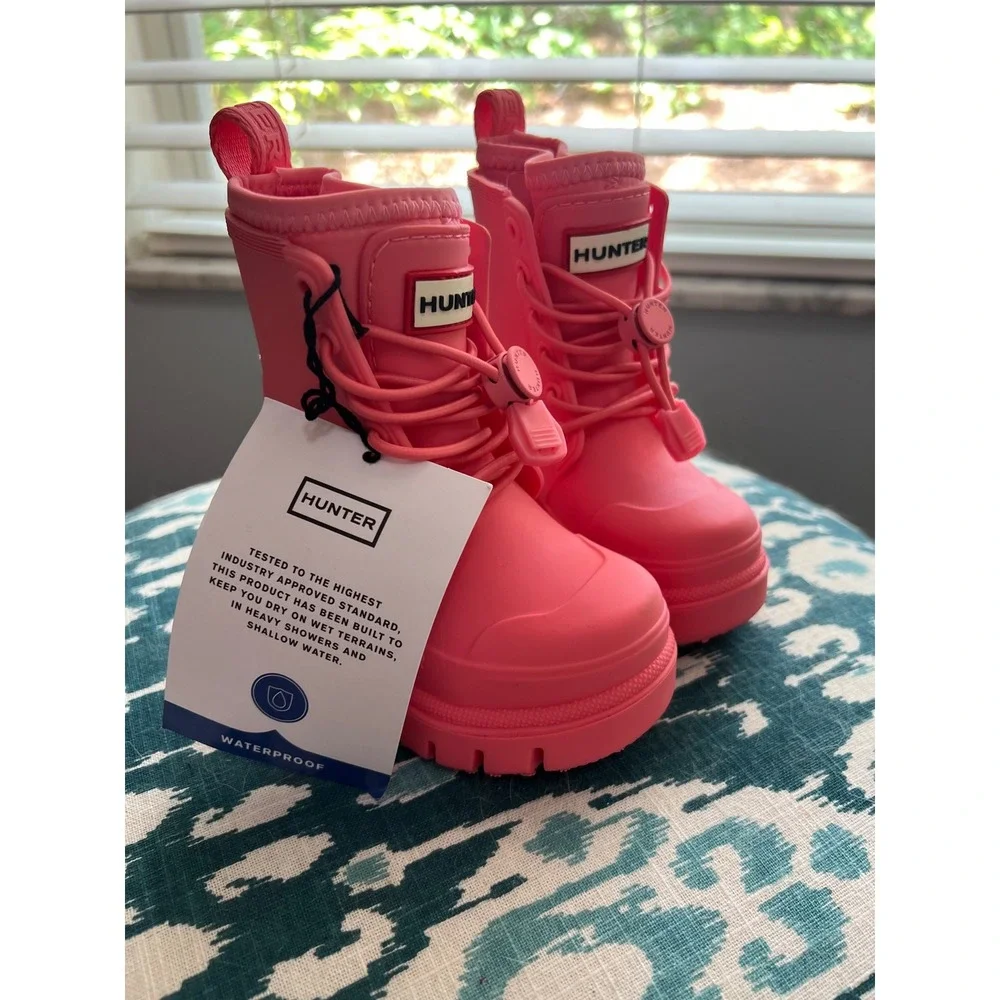 Hunter Kids First Grab Handle Rain Boots‎ Waterproof Pink Toddler